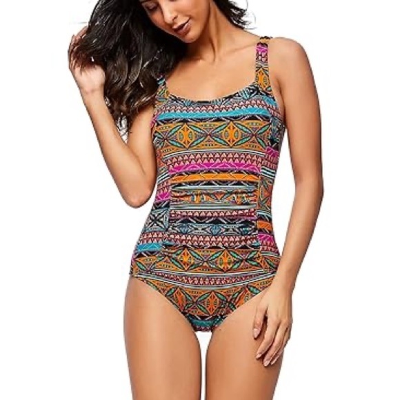 One Piece Abstract Shoulder Monokini Swimsuit Women's NWT Size 6 - Picture 1 of 5